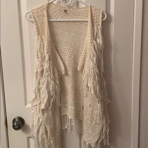Cream fringe vest